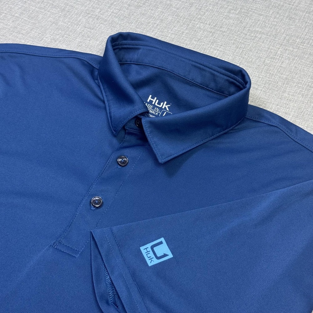 Huk Polo Shirt Mens L Blue 100% Polyester Short Sleeve Fishing Performance